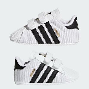 Adidas White and Black Superstar Sneakers with Velcro Straps